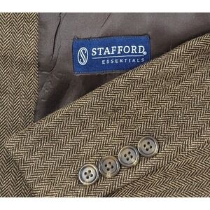 Stafford Mens Blazer Sport Coat Two Button Jacket Wool 42R‎ Brown Herringbone